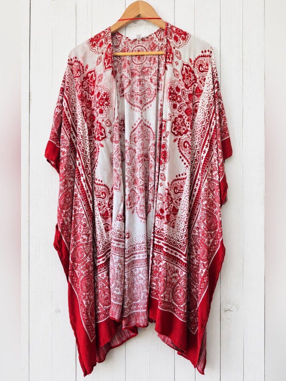 Time and Tru Red and White Paisley Kimono Size 2XL 3XL